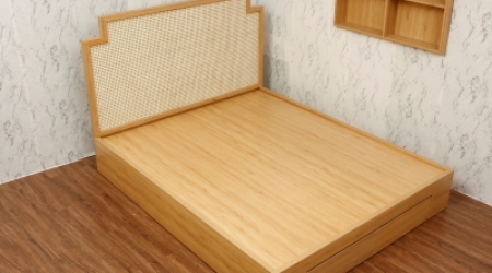 Giường MDF đầu nệm đan lưới 1m4x2m
