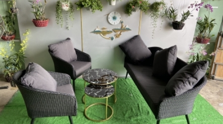 Sofa mây nhựa đen