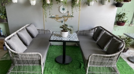 Sofa mây tay cong