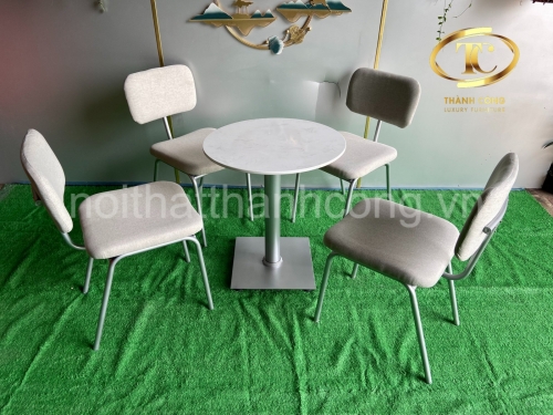 Bộ Bàn Tròn 4 Ghế Nệm Màu Kem Hiện Đại TC-07