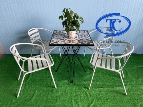 Bộ Ghế sắt lá trắng có tay TC-03