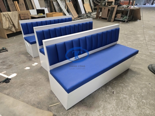 Ghế Sofa Băng Đệm Da May Sọc Khung Trắng MDF-14