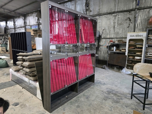 Tủ cơ bọc vải nhung, cửa kính